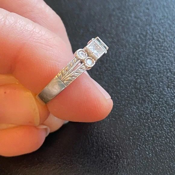 3mm Princess Moissanite Milgrain Anniversary Ring #ann183b white gold - Picture 8 of 10